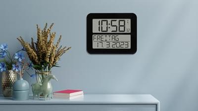 TFA Dostmann 60.4512.01 Zendergestuurd Wandklok 350 cm x 25.8 cm x 21.2 cm x 3 cm Zwart