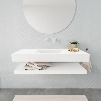 Aqua Splash Badkamermeubel AQS Ibiza 120 cm met Planchet Solid Surface Mat Wit - Badmeubel Ibiza 120 cm Solid Surface Planchet Spoelbak Midden Mat Wit