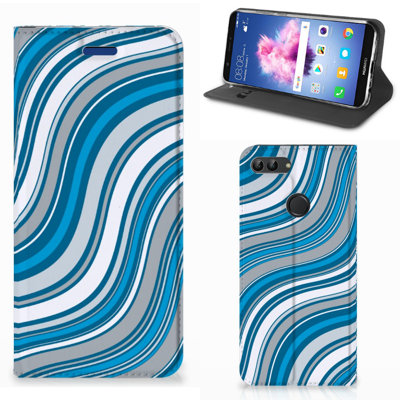 Huawei P Smart Hoesje met Magneet Waves Blue Huawei P Smart Hoesje met Magneet Waves Blue