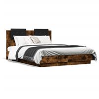 Bedframe met hoofdbord en LED gerookt eikenkleur 120x200 cm - thumbnail