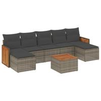 7-delige Loungeset met kussens poly rattan grijs - thumbnail