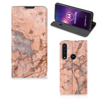 Motorola One Macro Standcase Marmer Oranje - thumbnail