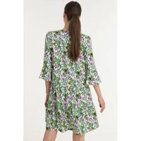 Smashed Lemon A-lijn jurk met all over print en plooien wit/groen/paars - thumbnail