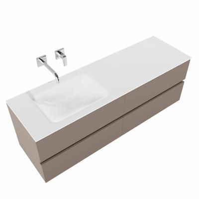 Badkamermeubel Mondiaz Vica 150x50x45cm Smoke MDF 4 Lades Softclose Solid Surface Wastafel Cloud Links Zonder Kraangat Badkamermeubel Mondiaz Vica 150x50x45cm Smoke MDF 4 Lades Softclose Solid Surface Wastafel Cloud Links Zonder Kraangat