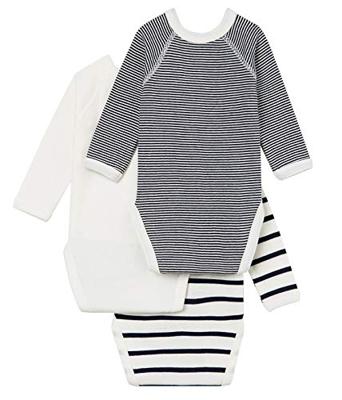 Set van 3 gestreepte babyrompertjes met lange mouwen in biokatoen PETIT BATEAU marine
