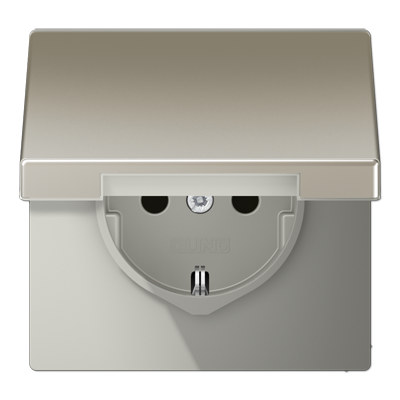 Jung wandcontactdoos 1-voudig met randaarde en Klapdeksel edelstaal ES 1520 NKL