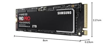 Samsung mz-v8p2t0bw 980 pro ssd, 2000 gb, m.2 nvme, pcie 4.0, 7000/ 5100 mb/s, 100.000 iops