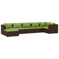 7-delige Loungeset met kussens poly rattan bruin - thumbnail