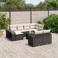 11-delige Loungeset met kussens poly rattan zwart - thumbnail