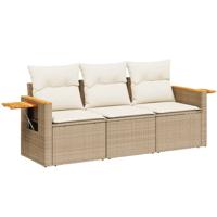 3-delige Loungeset met kussens poly rattan beige - thumbnail