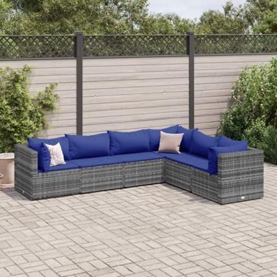 5-delige Loungeset met kussens poly rattan grijs 5-delige Loungeset met kussens poly rattan grijs