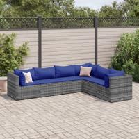 5-delige Loungeset met kussens poly rattan grijs - thumbnail
