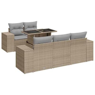 6-delige Loungeset met kussens poly rattan beige