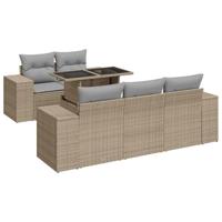 6-delige Loungeset met kussens poly rattan beige - thumbnail