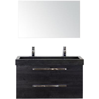 Seville Badmeubelset 100 cm - Black Oak - Wastafel Hardsteen Wit Lucca 2 Kraangaten met Spiegel