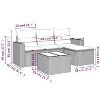 5-delige Loungeset met kussens poly rattan grijs - thumbnail