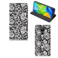 Xiaomi Redmi Note 9 Smart Cover Black Flowers - thumbnail