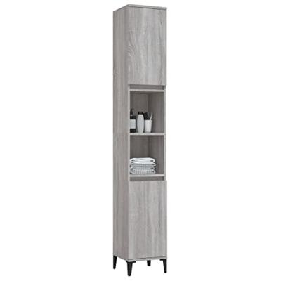 Badkamerkast 30x30x190 cm bewerkt hout grijs sonoma eikenkleur