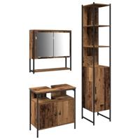 Badkamer Wastafelmeubel met Ingebouwde Wasbak in Oud Hout - thumbnail