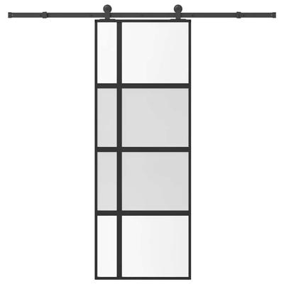 Schuifdeur met beslag 76x205 cm gehard glas en aluminium