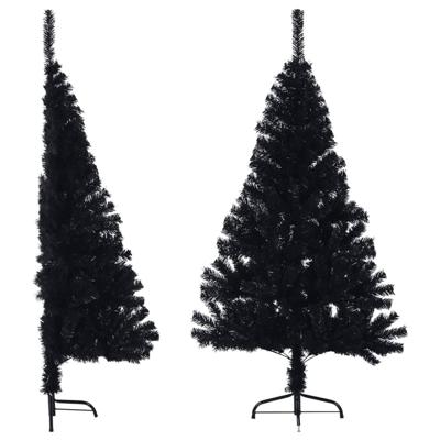 VidaXL Kunstkerstboom met standaard half 150 cm pvc zwart