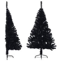 VidaXL Kunstkerstboom met standaard half 150 cm pvc zwart - thumbnail
