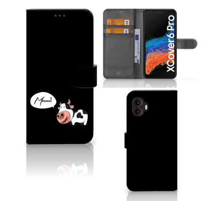 Samsung Galaxy Xcover 6 Pro Leuk Hoesje Cow | Portemonnee hoesje Samsung Galaxy Xcover 6 Pro Leuk Hoesje Cow | Portemonnee hoesje