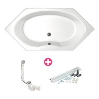 Xenz Orona Hoekbad - 190x90x53 - afvoer Midden - acryl - wit 6861-01 - thumbnail