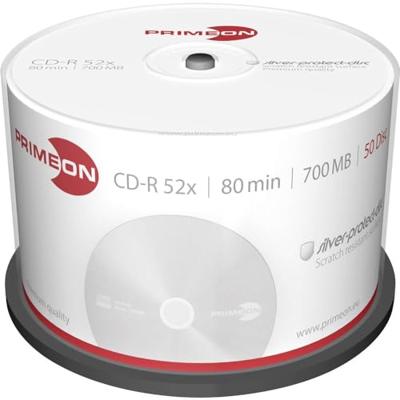 Primeon 2761102 CD-R 80 disc 700 MB 50 stuk(s) Spindel Mat zilver oppervlak