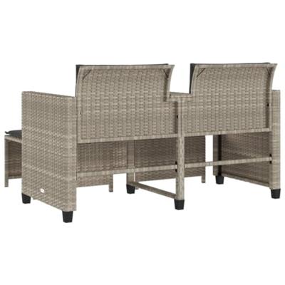 Tuinbank 2-zits tafel en voetenbanken poly rattan lichtgrijs