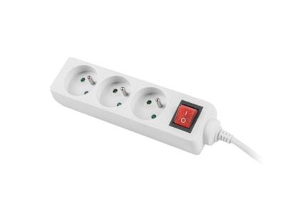 LANBERG VERLENGKABEL 3M WIT, 3X 230V PL, MET SCHAKELAAR