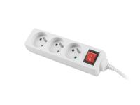 LANBERG VERLENGKABEL 3M WIT, 3X 230V PL, MET SCHAKELAAR - thumbnail