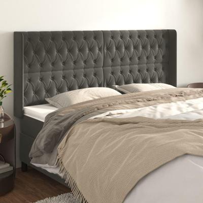 Hoofdbord met randen 183x16x118/128 cm fluweel donkergrijs
