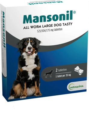 Mansonil All Worm Large Dog Tasty voor de hond 2 x 2 tabletten