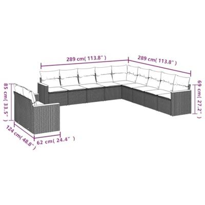 11-delige Loungeset met kussens poly rattan grijs