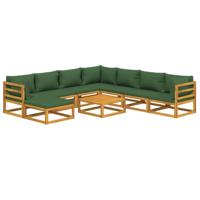 9-delige Loungeset met groene kussens massief hout - thumbnail