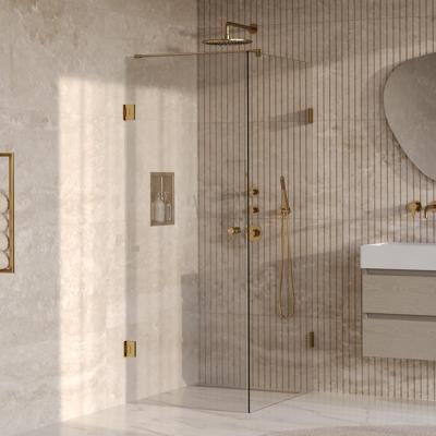 Brauer Void - Carving Douchecabine met Draaideur - Helder Glas - 90x100x200 cm - incl. Glascoating - PVD Goud Geborsteld