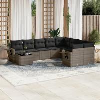 10-delige Loungeset met kussens poly rattan grijs - thumbnail