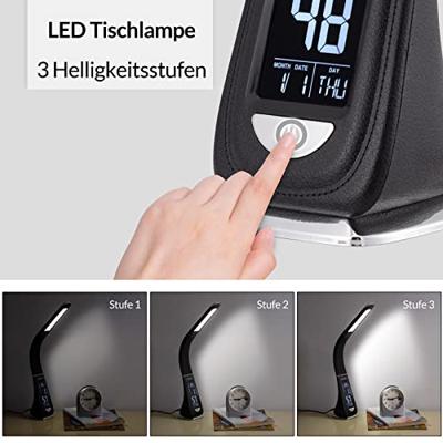 LED tafellamp - 4in1 lamp - kalender - klok - thermometer - zwart LED tafellamp - 4in1 lamp - kalender - klok - thermometer - zwart