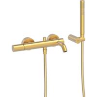 Badmengkraan Tres Study Exclusive Rond met Omstel en Handdoucheset met Staafhanddouche Mat Goud Tres - thumbnail