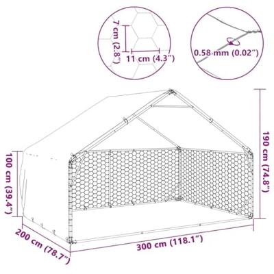 Hondenkennel buiten met deksel 3x2x1,9 m gegalvaniseerd staal - thumbnail