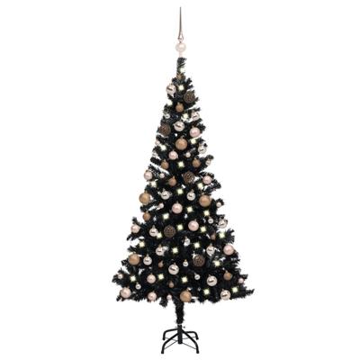 VidaXL Kunstkerstboom met verlichting en kerstballen 180 cm pvc zwart
