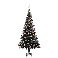 VidaXL Kunstkerstboom met verlichting en kerstballen 180 cm pvc zwart - thumbnail