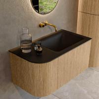 Mondiaz KURVE 85 cm Onderkast Greeploos 1 Lade Met Deuren Oak, Wastafel Solid Surface Rechts Urban 0 Kraangaten Zonder Spiegel (KRVCLO85L1L1D0KR-Oak/Urb) - thumbnail