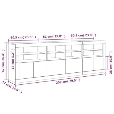 Dressoir met LED-verlichting 202x37x67 cm gerookt eikenkleurig