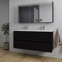 Adema Chaci Badkamermeubelset - 120x46x57cm - 2 ovale keramische wasbakken wit - 2 kraangaten - 2 lades - Spiegelkast - mat zwart SW1212777/SW1212818/SW812071/SW718719 - thumbnail