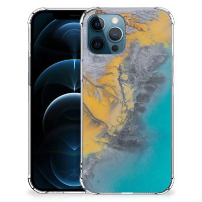 iPhone 12 | 12 Pro Anti-Shock Hoesje Marble Blue Gold iPhone 12 | 12 Pro Anti-Shock Hoesje Marble Blue Gold