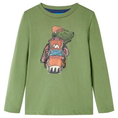 Kindershirt met lange mouwen berenprint 128 lichtkakikleurig