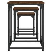 3-delige Tafeltjesset bewerkt hout bruin eikenkleur - thumbnail