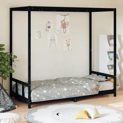 Kinderbedframe 90x200 cm massief grenenhout zwart